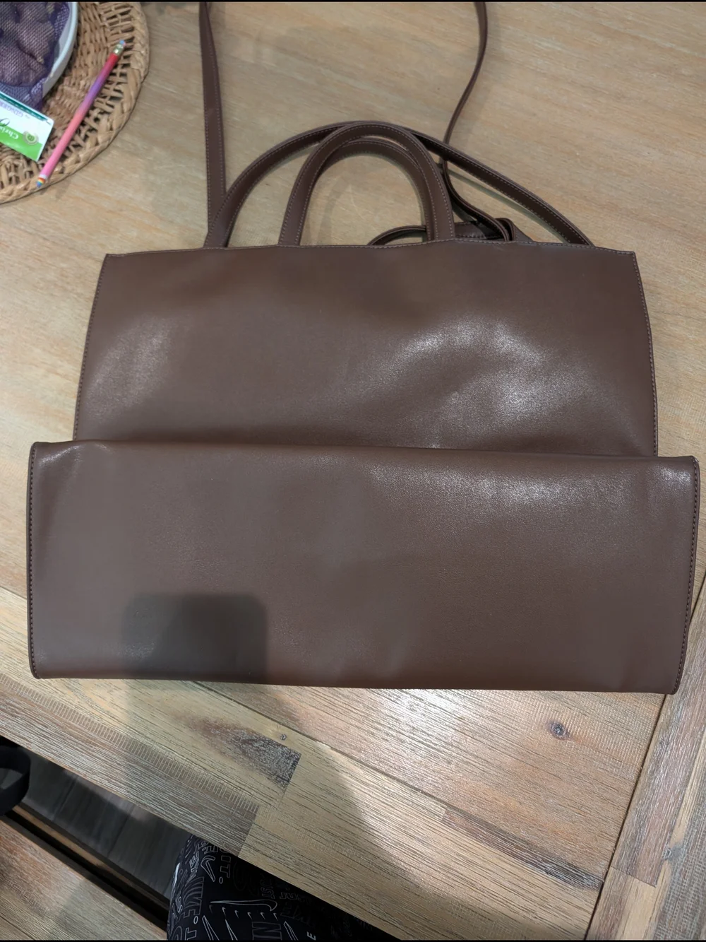 Telfar Large Chocolate Leather Tote Bag
